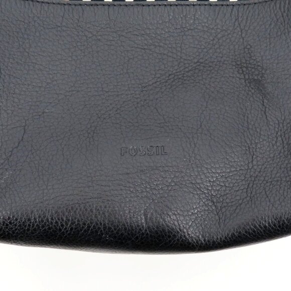 Fossil Maya Hobo Black Pebbled Leather Stripe Flower Floral Canvas Shoulder Bag - Picture 7 of 16